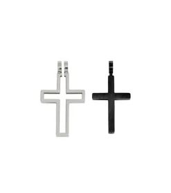 2 delt Kors med kæde, sølv og sort