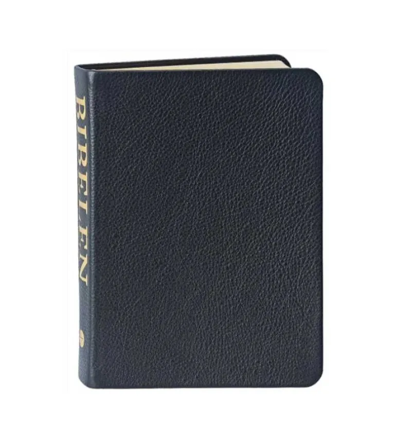 Bibelen i ægte sort skind og med guldsnit (Lille)