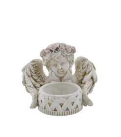 Engel med stage til fyrfadslys, Antik hvid