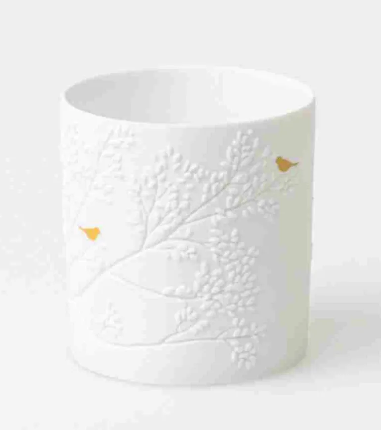 Fyrfadsstage, Hvidt porcelæn med guldfugl