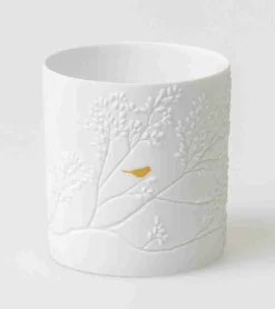 Fyrfadsstage, Hvidt porcelæn med guldfugl