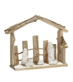 Julekrybbe i drivtømmer og porcelæn, bred