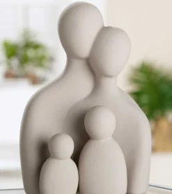 Keramikskulptur, Familie med 2 børn, Sand, Keramik