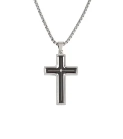 Kors med kæde, sølv og sort med rhinsten