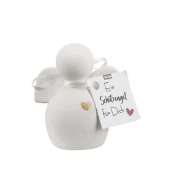 Lille Keramik Engel med hjerte, Hvid, 6 cm