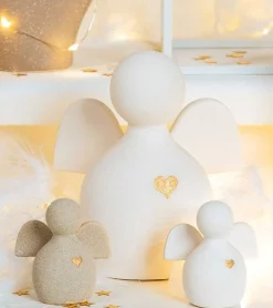 Lille Keramik Engel med hjerte, Hvid, 6 cm