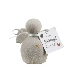 Lille Keramik Engel med hjerte, Grå, 6 cm