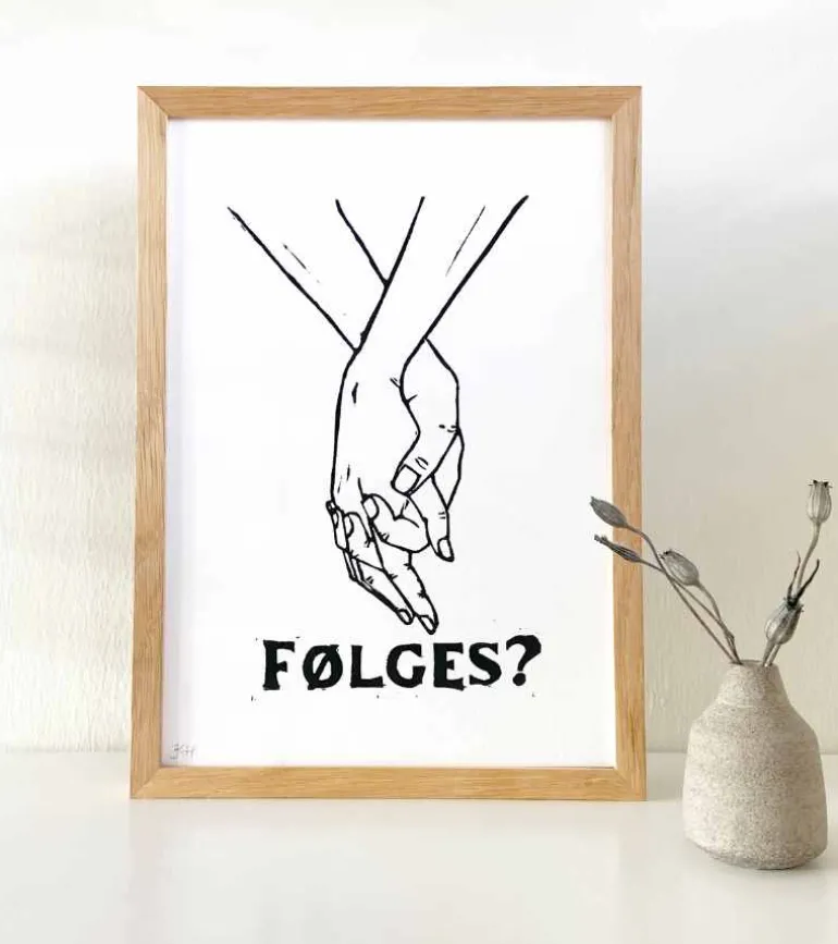 Linoleumstryk: Følges?, A4 Plakat, Sort