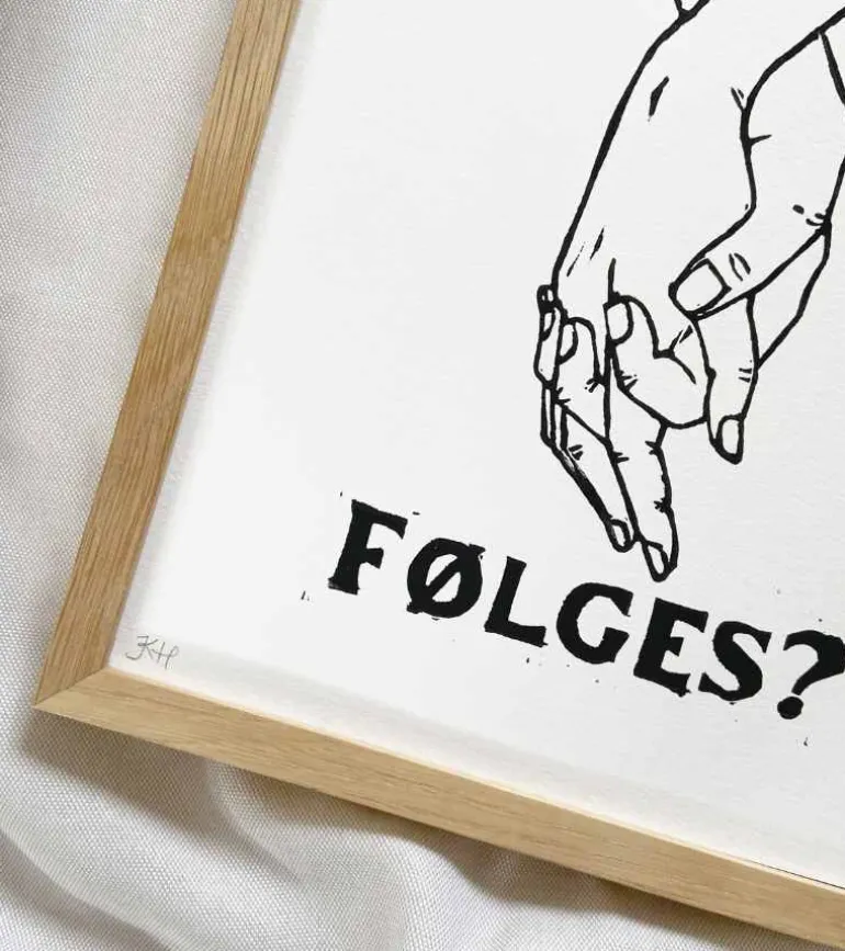 Linoleumstryk: Følges?, A4 Plakat, Sort