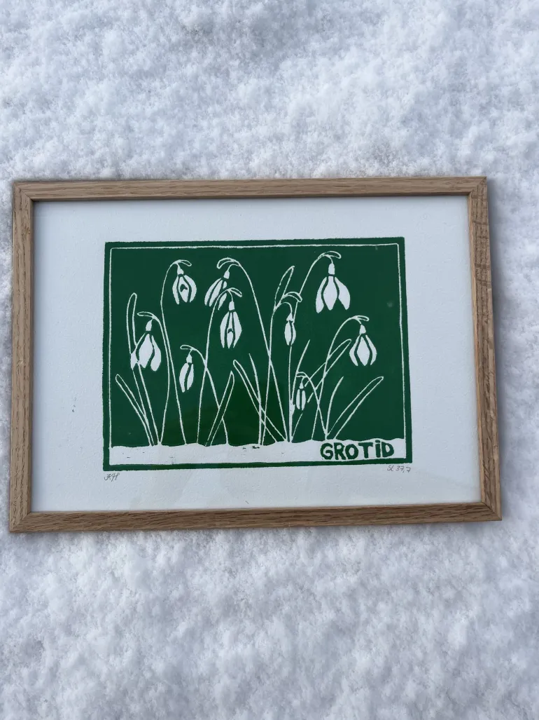 Linoleumstryk: Grotid, A4 Plakat, Grøn