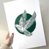 Linoleumstryk, Håbefugl, Grøn, A3 Plakat
