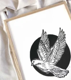 Linoleumstryk, Håbefugl, sort, A3 Plakat