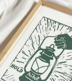 Linoleumstryk: Hold håbet op, A4 Plakat, Flaskegrøn