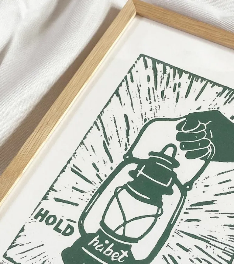 Linoleumstryk: Hold håbet op, A4 Plakat, Flaskegrøn