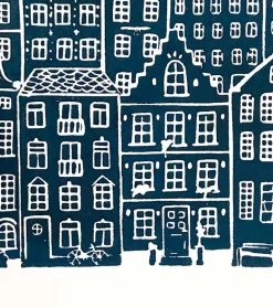 Linoleumstryk: I min faders hus er der mange boliger, A3 Plakat, Mørkeblå