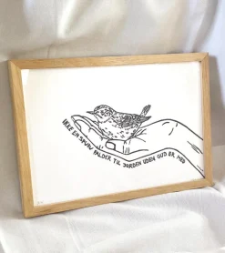 Linoleumstryk: Ikke en spurv, A4 Plakat, Sort