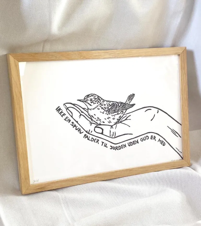 Linoleumstryk: Ikke en spurv, A4 Plakat, Sort