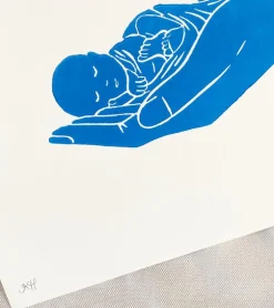 Linoleumstryk: Lille Guds barn, A4 Plakat, Blå