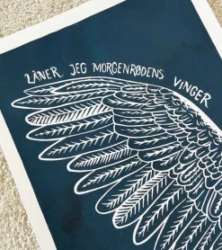 Linoleumstryk: Morgenrødens vinger, A3 Plakat, Mørkeblå