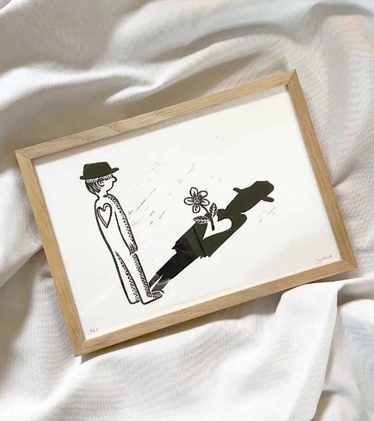 Linoleumstryk: Sorgblomst, A4 Plakat, Sort