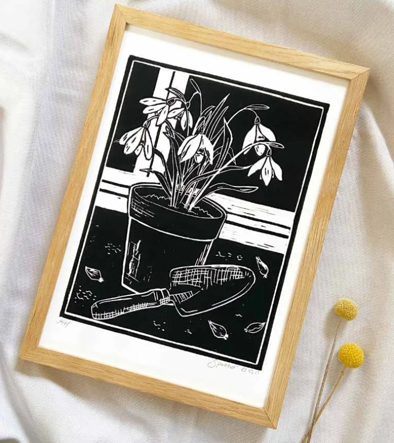 Linoleumstryk: Spiretid, A4 Plakat, Sort