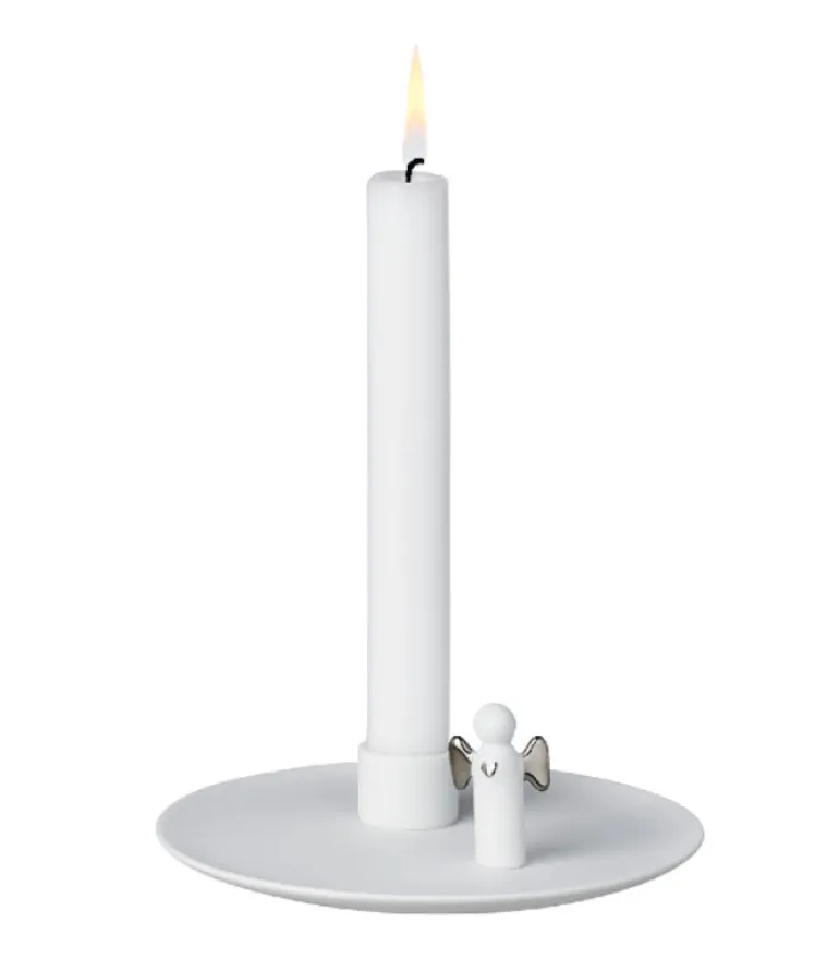 Lysestage med engel, Sølv