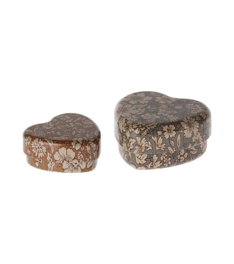 Metal hjerteæske, Blossom, Sæt med 2 – Blå/Okker, Maileg