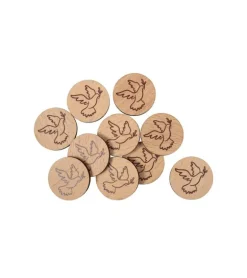 Mønt i træ til indkøbsvogn med due