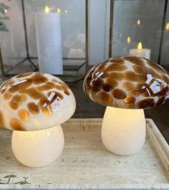 Mushroom glaslampe LED, Cognac, Stor