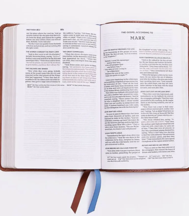 NKJV, Thinline Bibel brown immiteret leather soft