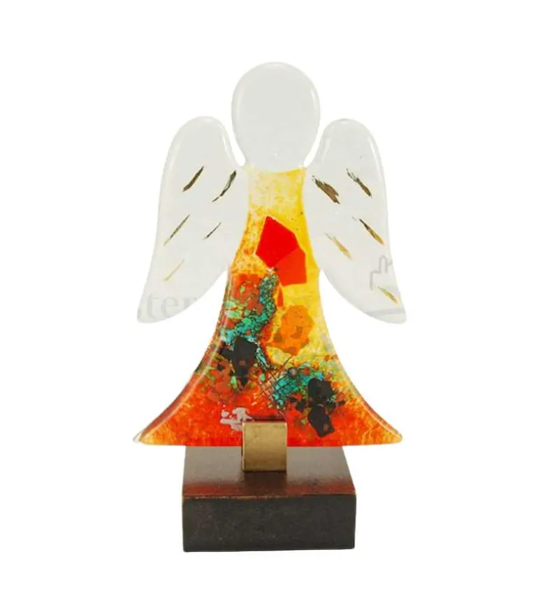 Rød glasengel på fod