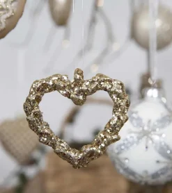 Æske med 3 glitrende hjerter til ophæng, Guld