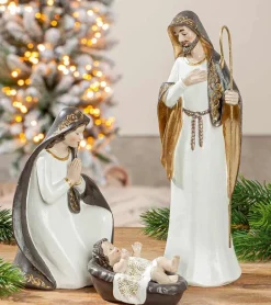 3-Sæt, Julekrybbe figurer, Cream og guld, 26 cm