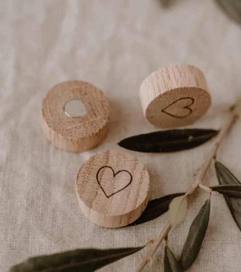 Træmagnet med hjerte, 3 pak